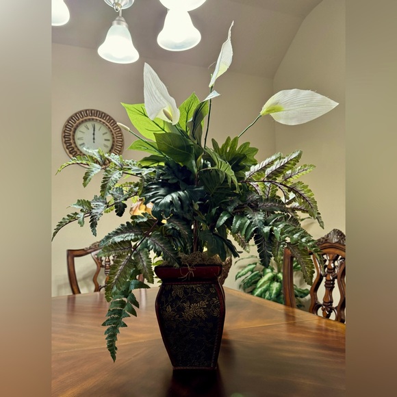 28” life-like Lily/ Holly Fern Mixed Plants in Brown Planter home decor faux - Picture 1 of 9